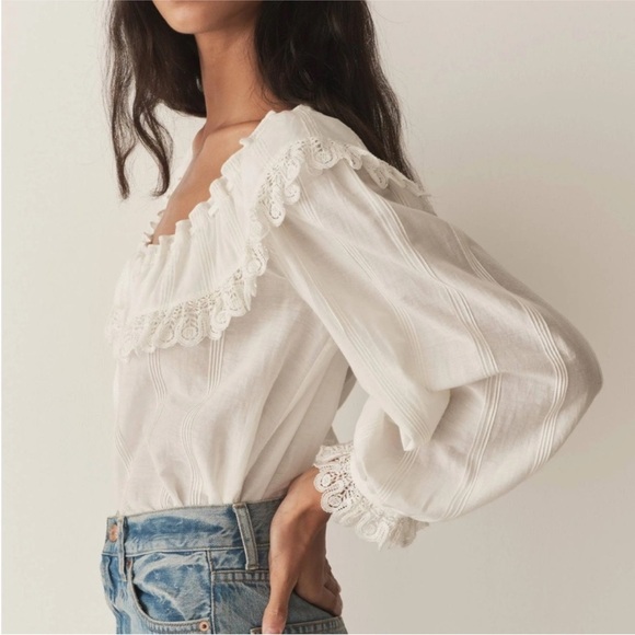 Doen Tops - Doen Senette Top in Blanc Fleur du Matin cream ruffle lace size large